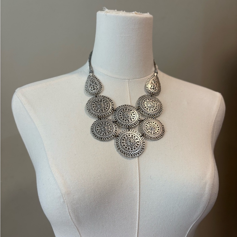 Stella & Dot Intricate Silver Disc Necklace